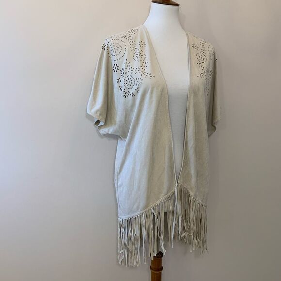 Beige boho hippie long fringe vest poncho small - Picture 1 of 10